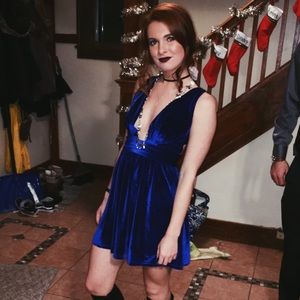 V Neck Blue Crush Velvet Dress